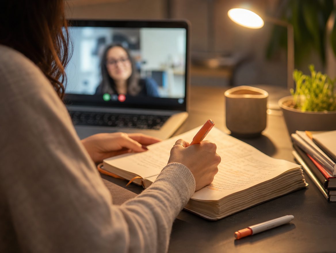Session de travail : prise de notes au marqueur pendant une visio